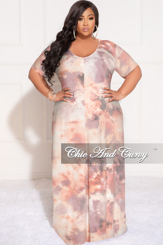 Final Sale Plus Size Short Sleeve Maxi Dress in Lavender Multi Color Tie Dye Print