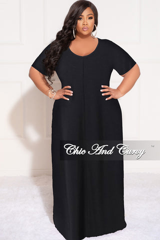 Final Sale Plus Size Short Sleeve Maxi Pocket Dress in Black