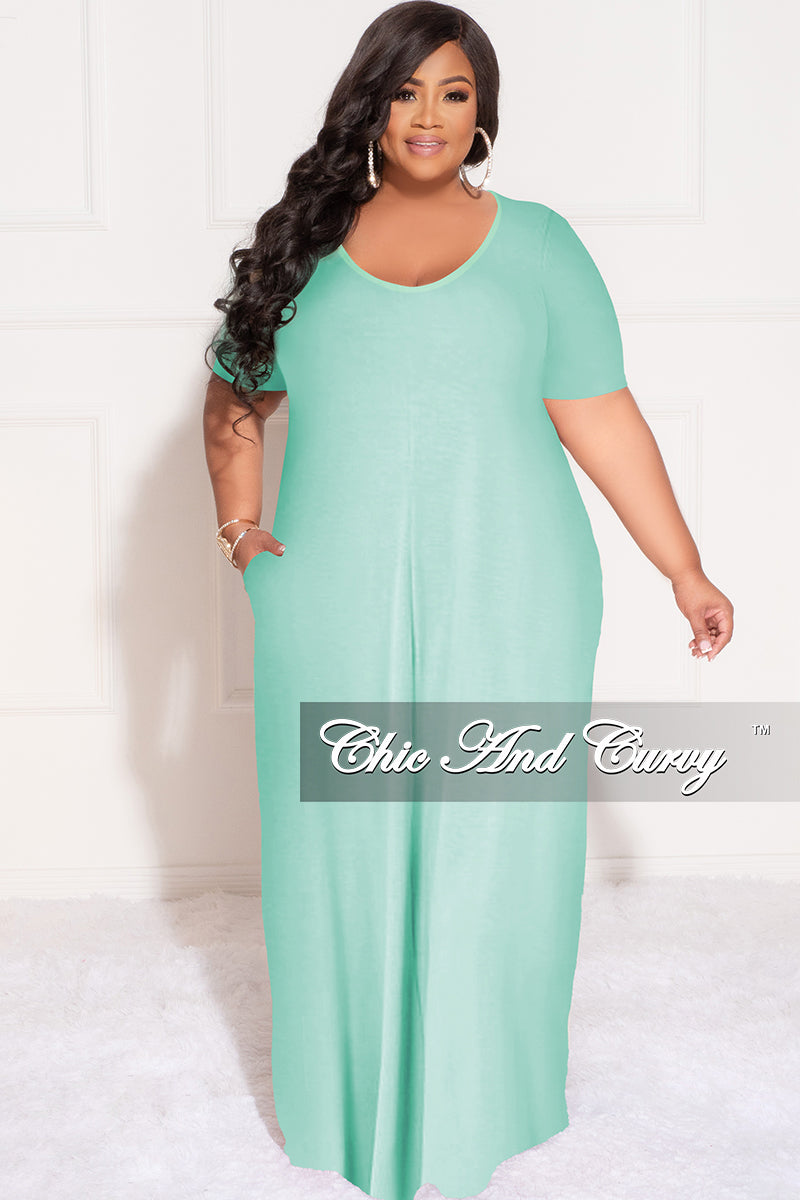 Final Sale Plus Size Short Sleeve Maxi Pocket Dress in Mint