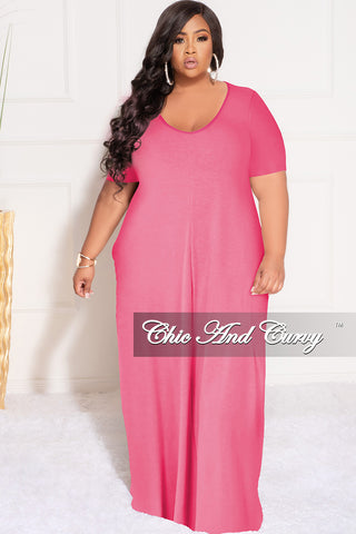 Final Sale Plus Size Short Sleeve Maxi Pocket Dress in Fuchsia