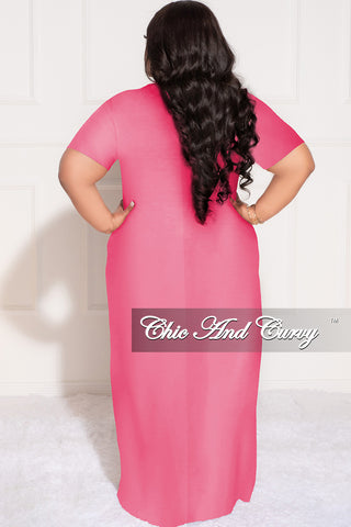 Final Sale Plus Size Short Sleeve Maxi Pocket Dress in Fuchsia