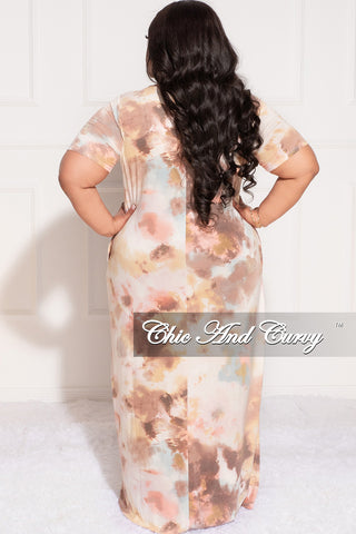 Final Sale Plus Size Short Sleeve Maxi Dress in Brown Multi Color Tie Dye Print