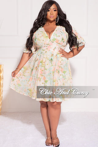 Final Sale Plus Size Chiffon Baby Doll Dress in Multi Color Floral Print
