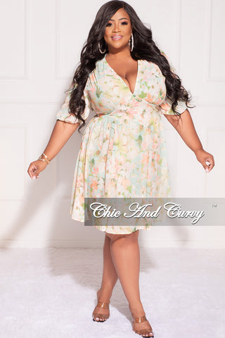 Final Sale Plus Size Chiffon Baby Doll Dress in Multi Color Floral Print