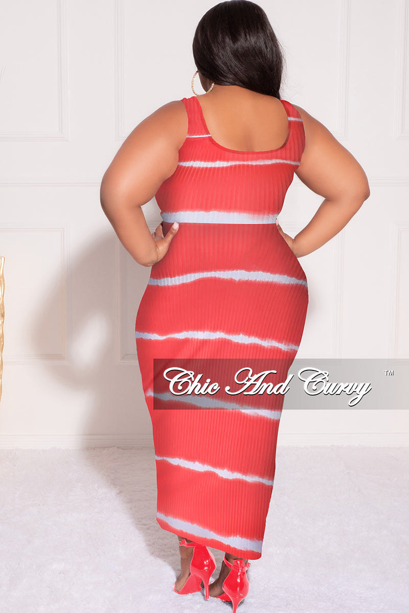 Final Sale Plus Size Ribbed 2pc Crop Drawstring Top and Pencil Skirt Set in Red and White Stripe Print