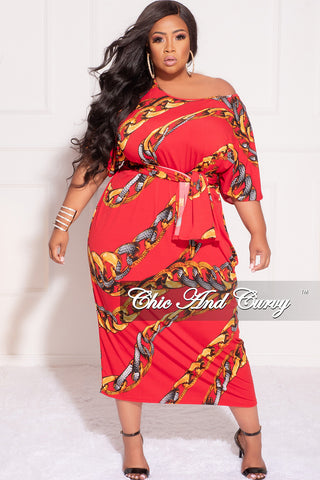 Final Sale Plus Size Oversize Dress with Matching Head Wrap in Red Chain Print