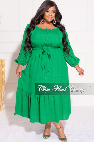 Final Sale Plus Size Off the Shoulder Dress with Tie in Green