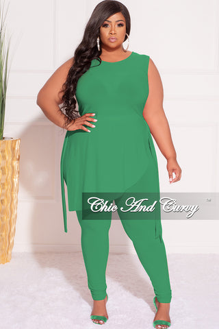 Final Sale Plus Size 2pc Sleeveless Top and Pants Set in Green