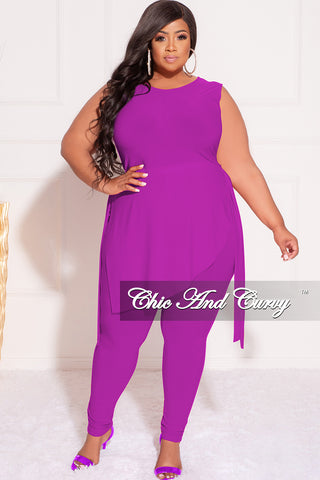 Final Sale Plus Size 2pc Sleeveless Top and Pants Set in Magenta