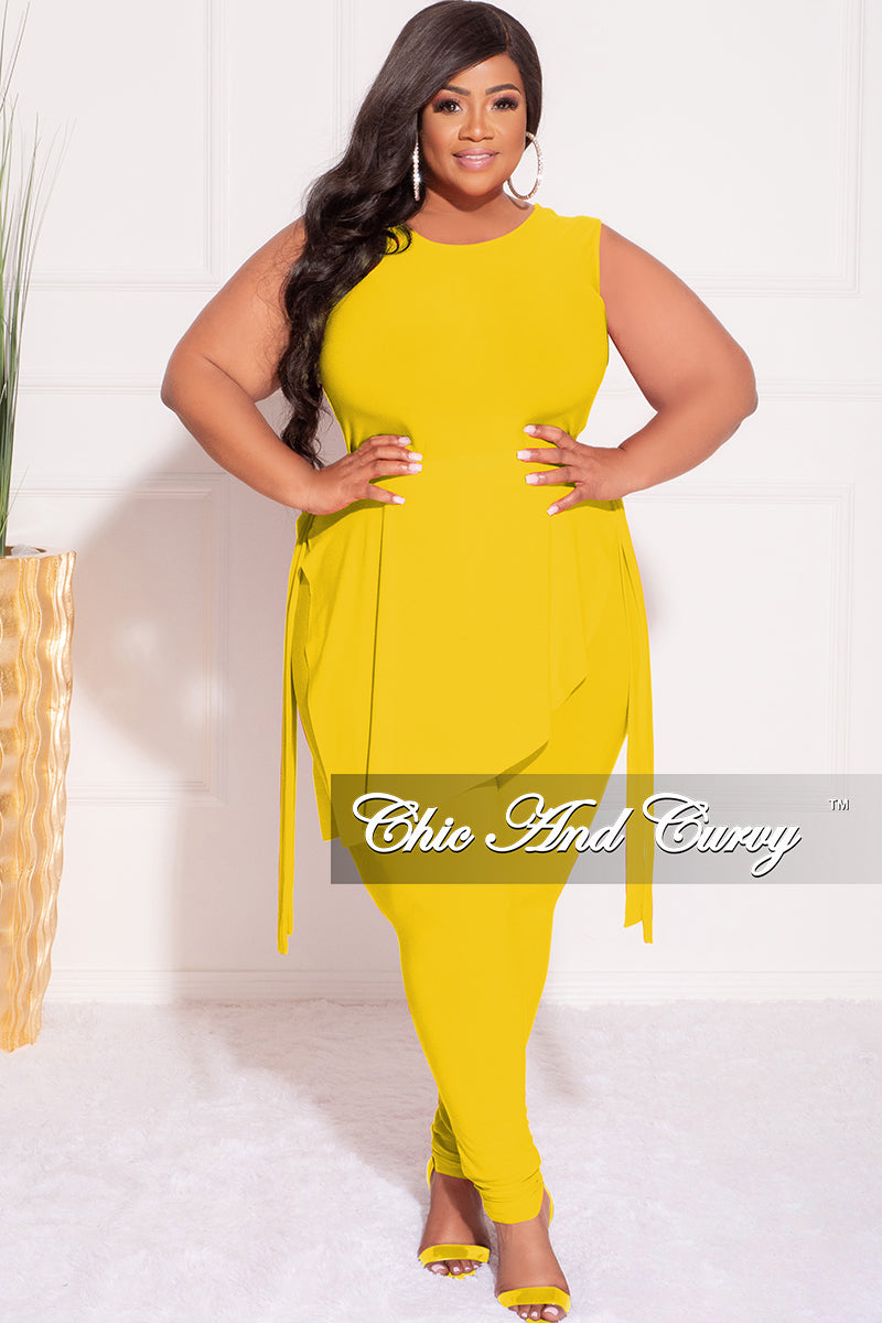 Final Sale Plus Size 2pc Sleeveless Top and Pants Set in Yellow