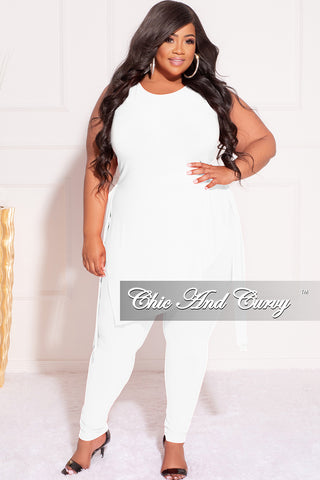 Final Sale Plus Size 2pc Sleeveless Top and Pants Set in White