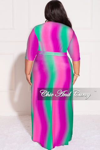 Final Sale Plus Size Faux Wrap Dress in Fushia Pink and Green