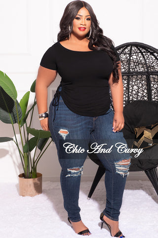 Final Sale Plus Size Short Sleeve Top with Ruched Drawstring in Black