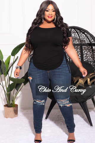 Final Sale Plus Size Short Sleeve Top with Ruched Drawstring in Black