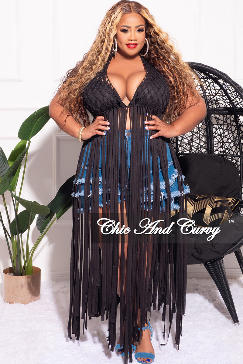 Sale Plus Size Long Fringe Backless Crochet Crop in B Chic And Curvy