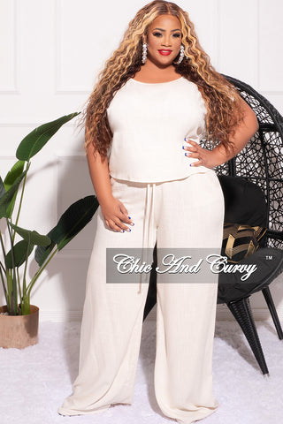 Final Sale Plus Size 2pc Crop Top and Pants Set in Oatmeal