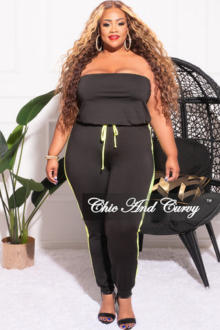 Final Sale Plus Size Strapless Tube Jumpsuit in Black and Neon Green