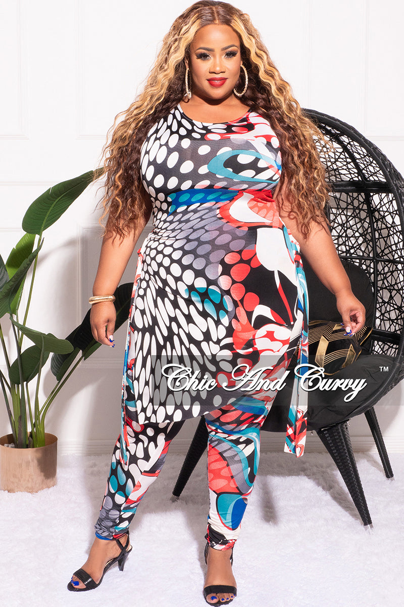 Final Sale Plus Size 2pc Sleeveless Top and Pants Set in White Multi Color Print