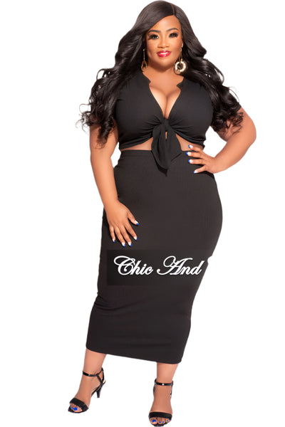 Final Sale Plus Size 2pc Set Tie Cropped & Skirt in Black – Chic