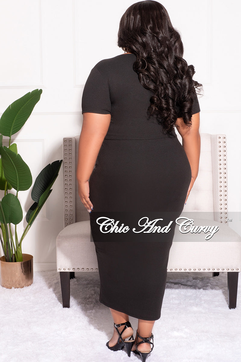 Final Sale Plus Size 2pc Set Tie Cropped & Skirt in Black