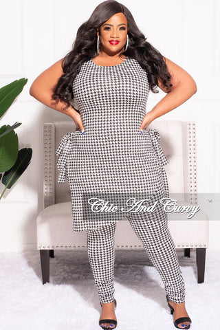 Final Sale Plus Size 2pc Sleeveless Top and Pants Set in Black and White Houndstooth Print