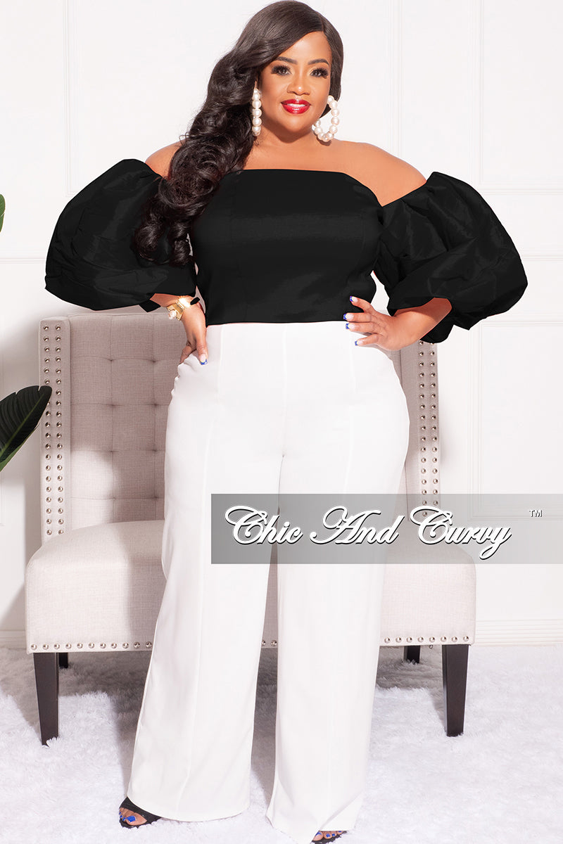 Final Sale Plus Size Off the Shoulder Puffy Sleeve Crop Top in Black