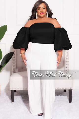Final Sale Plus Size Off the Shoulder Puffy Sleeve Crop Top in Black