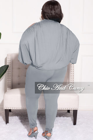 Final Sale Plus Size 2pc Cold Shoulder Shirt Top and Pants Frost Grey
