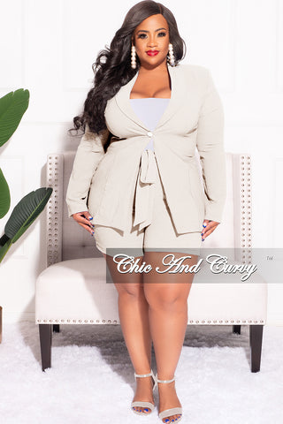 Final Sale Plus Size 2pc Shorts Suit in Tan