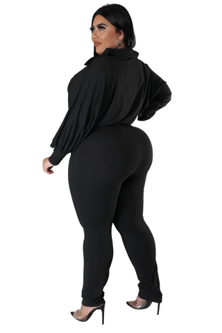 Final Sale Plus Size Collar Zip Up Jumpsuit in Black