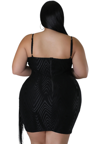 Final Sale Plus Size Spaghetti Strap BodyCon Dress with Side Fringe in Black - 2x 18/20 Final Sale Plus Size Spaghetti Strap BodyCon Dress with Side Fringe in Black - 2x 18/20