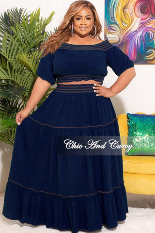 Final Sale Size 2pc Off The Shoulder Skirt Set in Navy