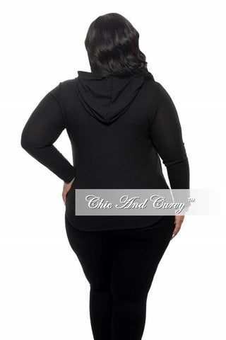 Final Sale Plus Size Lace Up Top with Long Sleeves in Black