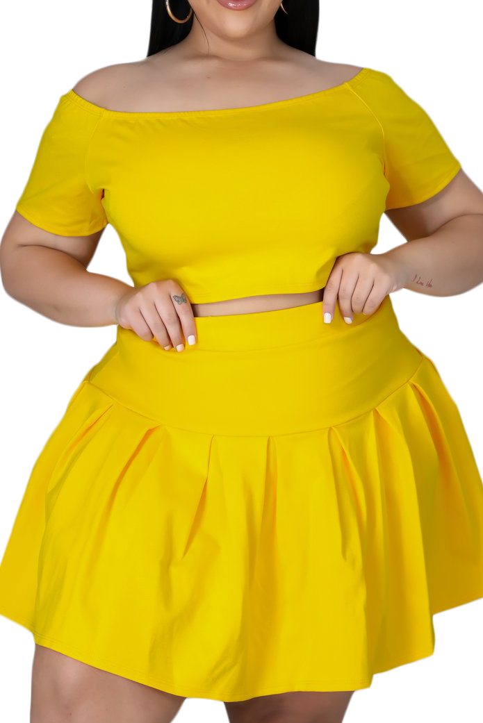 Final Sale Plus Size 2pc Set Skirt & Top in Yellow