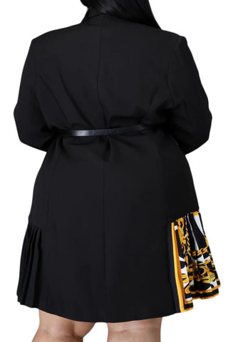 Final Sale Plus Size Blazer Dress with Gold & Black Print