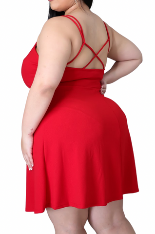 Final Sale Plus Size Spaghetti Strap Knit Crepe Dress in Red