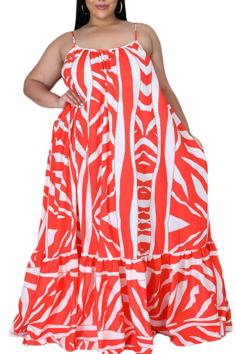 red and white plus size dress Final Sale Plus Size Maxi Dress in Orange & White Zebra Print Les