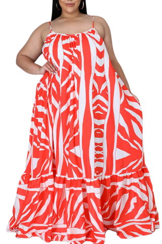 Final Sale Plus Size Maxi Dress in Orange & White Zebra Print Les