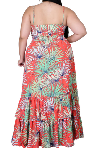 Final Sale Plus Size Tank Maxi Dress in Chiffon in Tomato, Green & Blue Summer