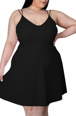 Final Sale Plus Size Spaghetti Strap Knit Crepe Dress in Black