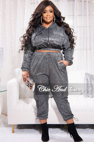 Final Sale Plus Size 2pc Set in Grey Shimmer Fabric