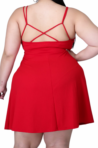 Final Sale Plus Size Spaghetti Strap Knit Crepe Dress in Red