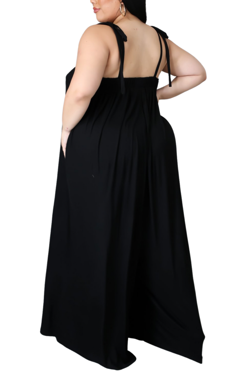 Final Sale Plus Size Oversized Jumpsuit with Self Tie Straps in Black Emma