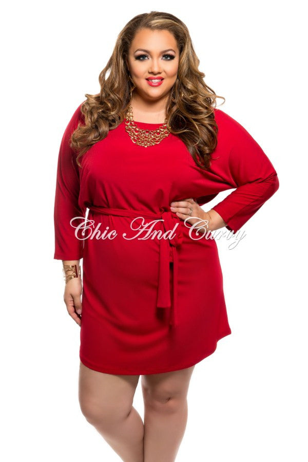 Final Sale Plus Size Shirt Dress with Tie in Red