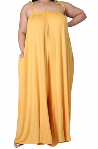 Final Sale Plus Size Oversized Jumpsuit with Self Tie Straps in Mustard
