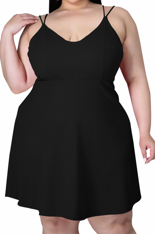 Final Sale Plus Size Spaghetti Strap Knit Crepe Dress in Black