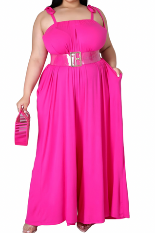 Final Sale Plus Size Oversized Jumpsuit with Self Tie Straps in Fuchsia Emma