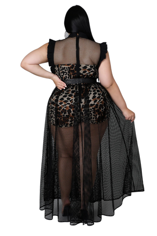 Final Sale Plus Size 2pc Black Net Dress with Animal Print Romper