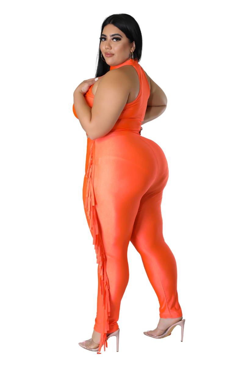 Final Sale Plus Size 2pc Fringe Legging Set with Crop Top in Orange Chic And Curvy