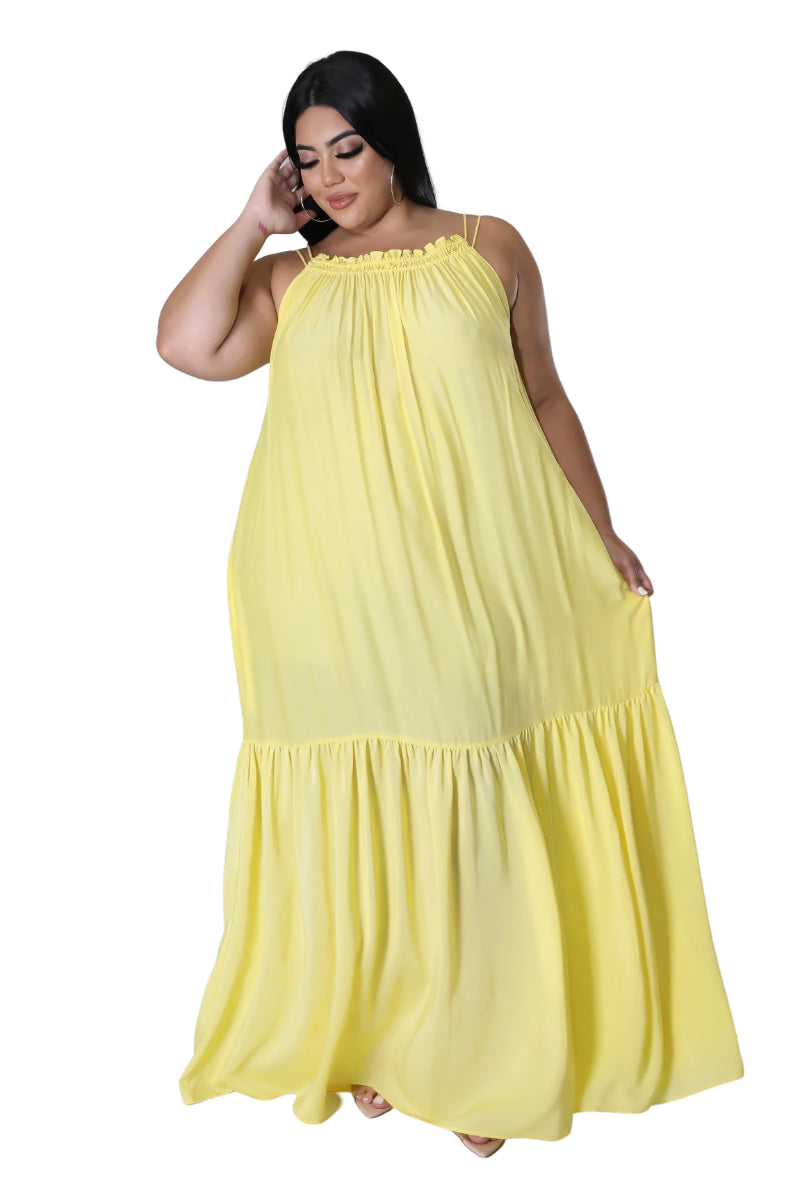 Final Sale Plus Size Sleeveless 1 Tiered Maxi Dress in Yellow